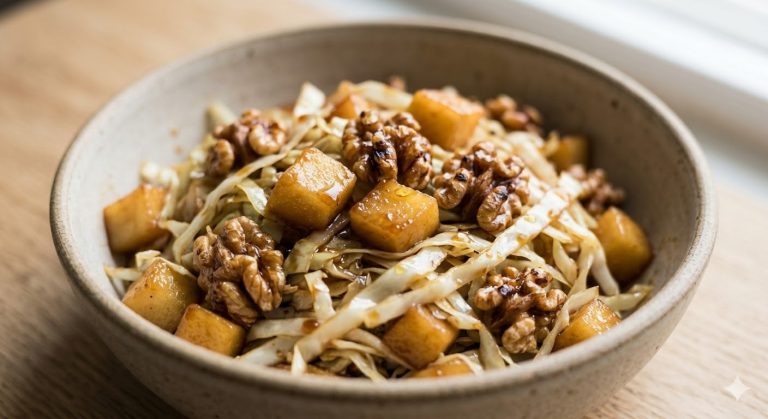 Salteado de Repollo con Manzana, Nueces y Soja