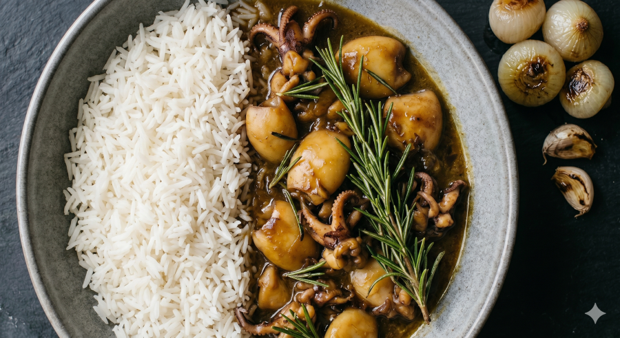 Guisado de Sepia con Romero y Apio en Salsa Ligera