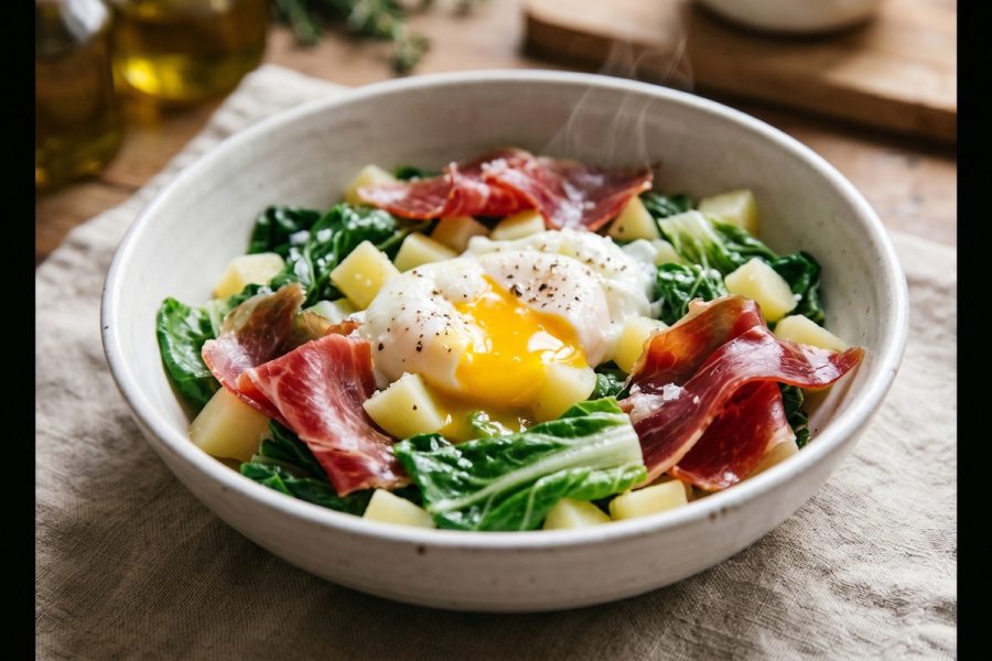 Acelgas con Huevos y Jamón Serrano al Vapor