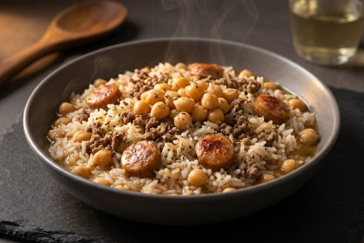 Arroz con Garbanzos, Carne Picada y Longaniza al Comino