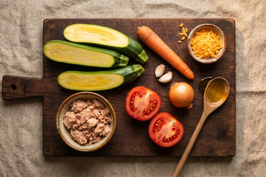 Calabacines Rellenos de Atún al Horno con Gratinado de Cheddar