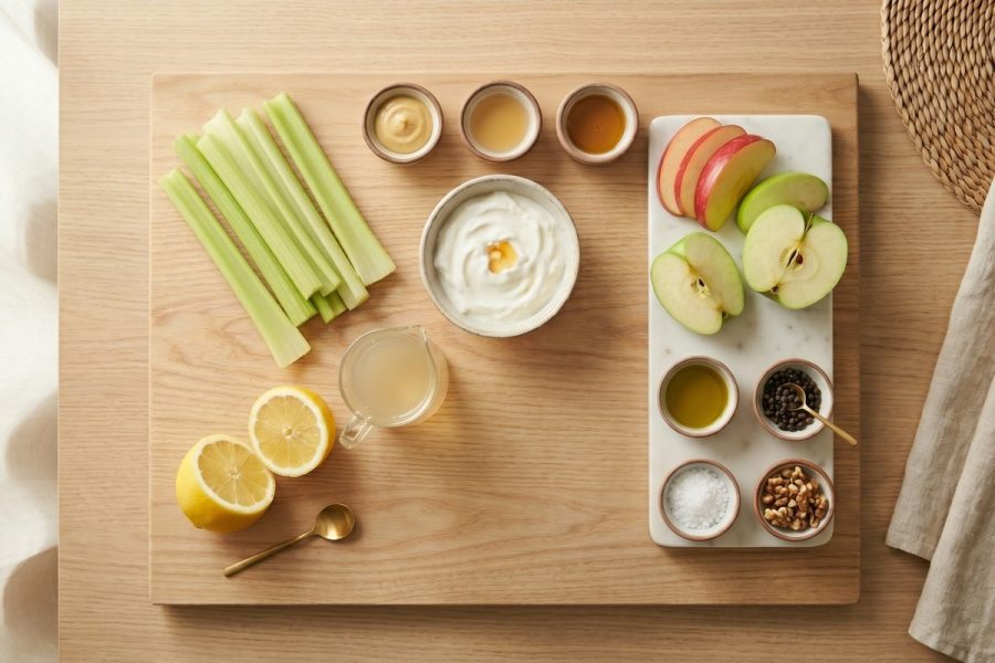 Ensalada de Apio y Manzana Crujiente con Yogur y Limon