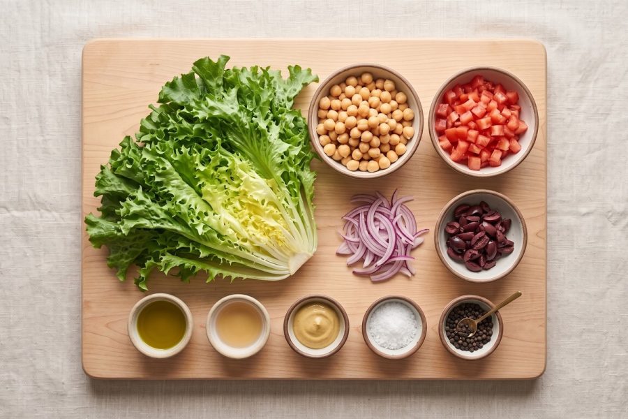 Ensalada de Escarola y Garbanzos con Vinagreta Mediterranea