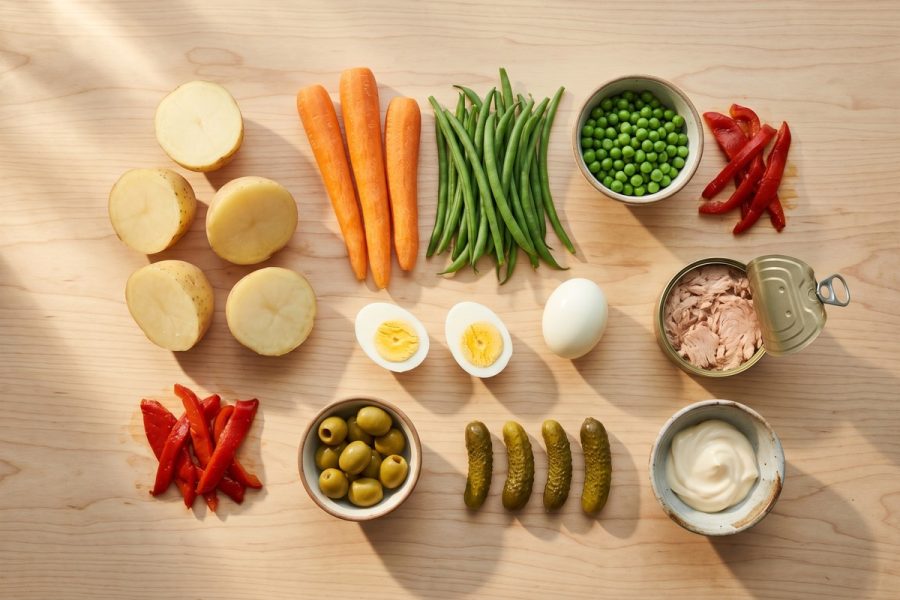 Ensaladilla Rusa con Verduras al Dente, Atún y Pimiento Asado