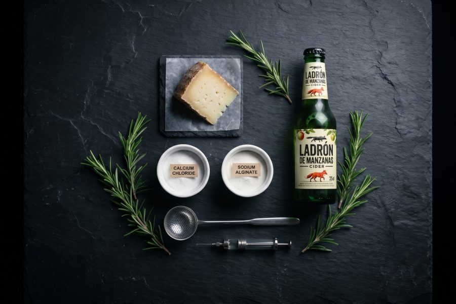 Esferas de Queso Semicurado y Romero con Sidra Ladrón de Manzanas