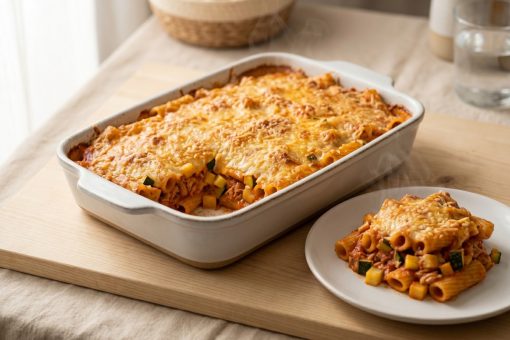 Macarrones Gratinados con Atun, Calabacin y Queso