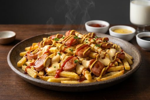 Salchipapas Caseras con Salsa de Queso Suave