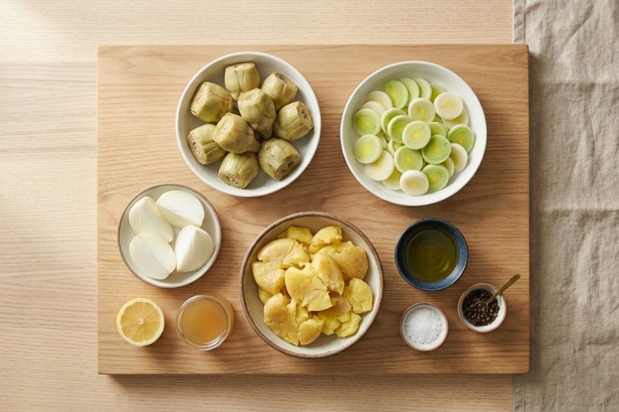 Sopa Cremosa de Alcachofas con Puerro, Patata y Limón Suave