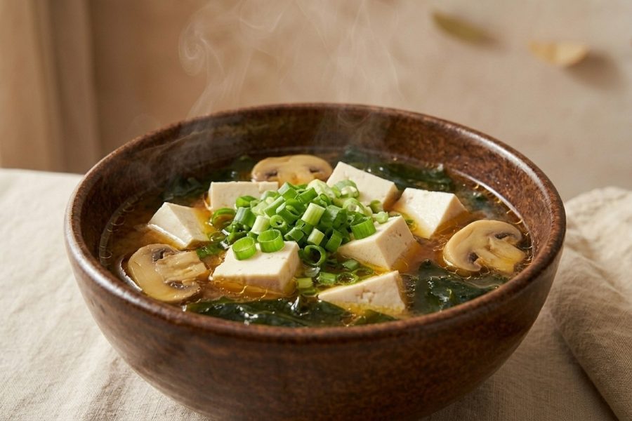 Sopa de Miso con Champinones, Tofu y Cebolleta Suave