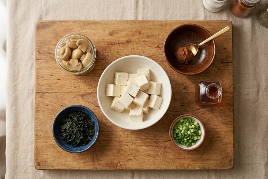 Sopa de Miso con Champinones, Tofu y Cebolleta Suave
