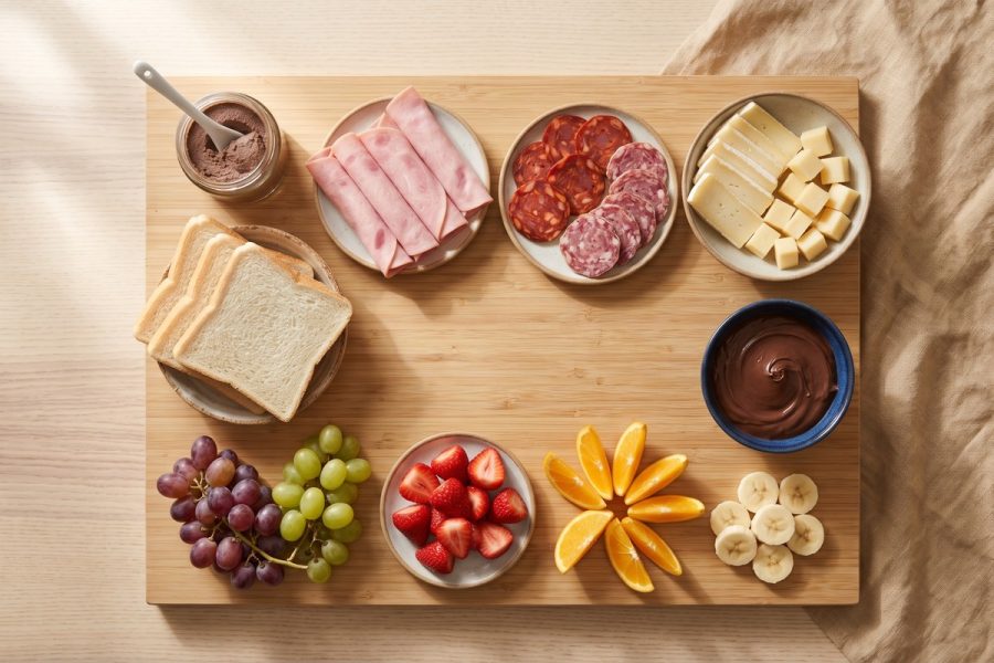 Triangulos de Pan de Molde y Brochetas de Fruta para Cumpleanos